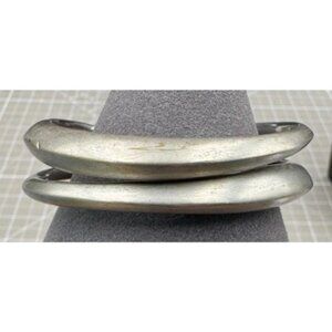 Vintage Heavy Brushed Silver Plated Double Loupe Cuff Bracelet